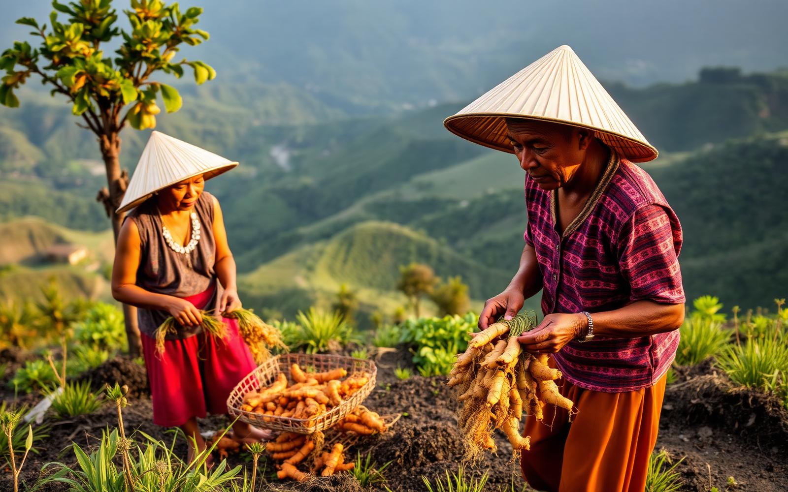 Farmers harvesting turmeric in the Kintamani highlands